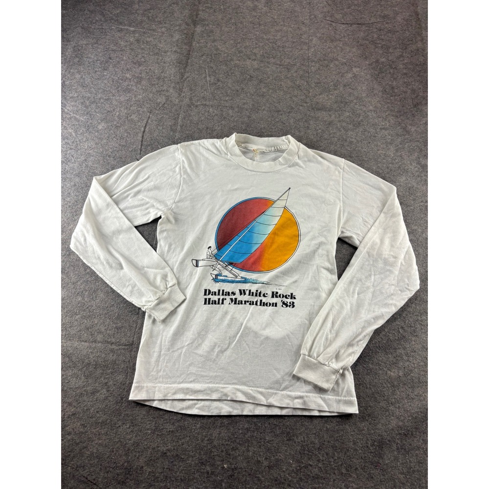 Vintage 1983 Dallas White Rock Half Marathon Long Sleeve Shirt White Medium